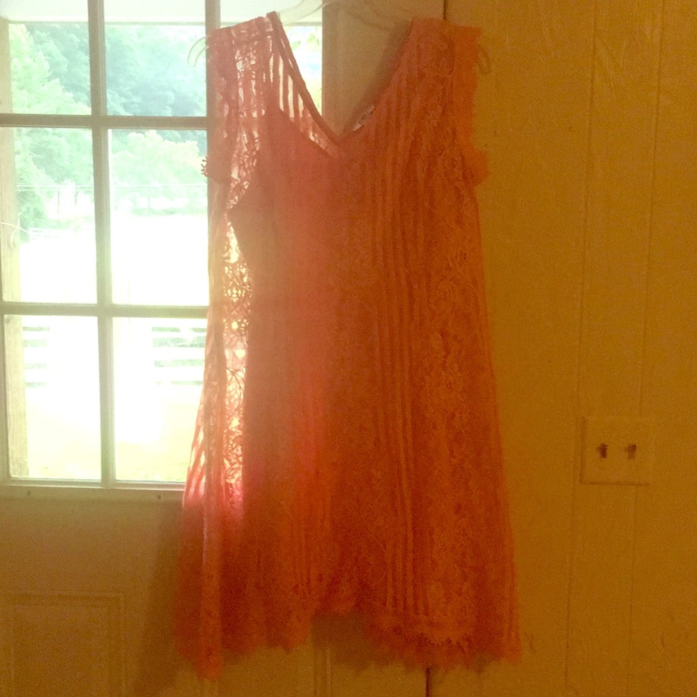 Coral lace dress with matching slip